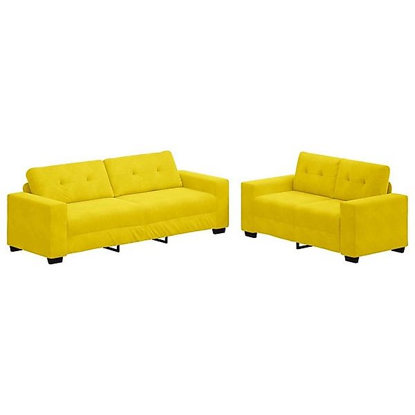 vidaXL Sofa 2-tlg. Sofagarnitur mit Kissen Gelb Samt, 2 Teile günstig online kaufen