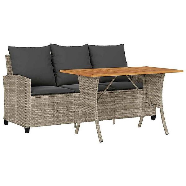 vidaXL Loungesofa Gartensofa 3-Sitzer mit Kissen & Tisch Hellgrau Poly Ratt günstig online kaufen