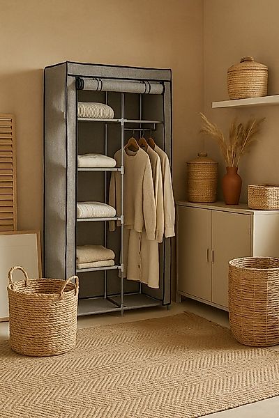 moebel-direkt-online Kleiderschrank Textil-Kleiderschrank mit Ablageböden u günstig online kaufen