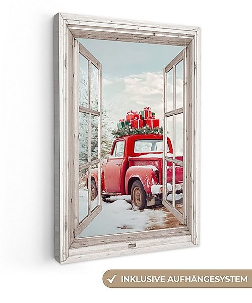 OneMillionCanvasses® Leinwandbild Auto - Rot - Winter - Weihnachten - Fenst günstig online kaufen