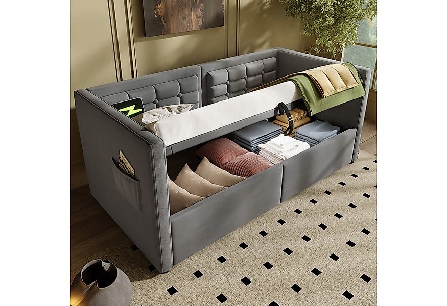 Flieks Daybett, Hydraulisches Polsterbett Schlafsofa 90x200cm mit USB & Typ günstig online kaufen