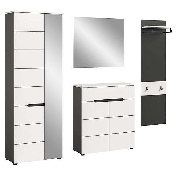 Inn.Furn Garderoben-Set 4-teilig in Weiß und Grau 220 cm Cooper günstig online kaufen