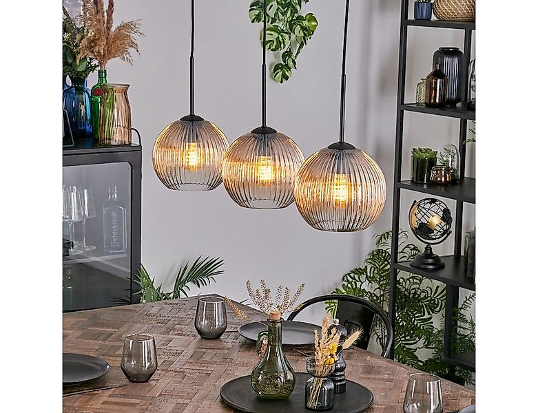 hofstein Hängeleuchte 3-flammige Hängelampe aus Metall/Riffelglas in Schwar günstig online kaufen