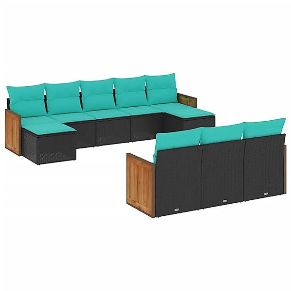 vidaXL 10-Tlg Gartensofa-Set mit Kissen Schwarz Polyrattan 3228094 günstig online kaufen