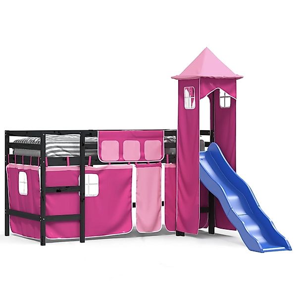 vidaXL Kinderhochbett mit Turm Rosa 90x190 cm Massivholz Kiefer1930121 günstig online kaufen