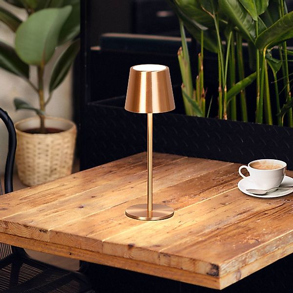 LED-Akku-Tischlampe Roxi, kupferfarben, Metall, IP54, Dimmer günstig online kaufen