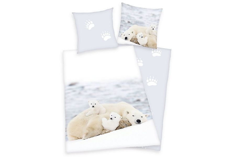 Herding Kinderbettwäsche Flanell Bettwäsche Set mit Eisbär 135x200cm 80x80c günstig online kaufen