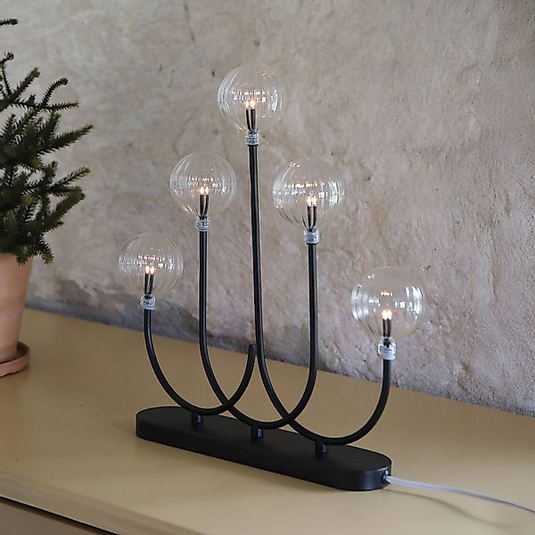 LED-Kerzenhalter Enys, schwarz/klar, Eisen/Glas, 5-flammig günstig online kaufen