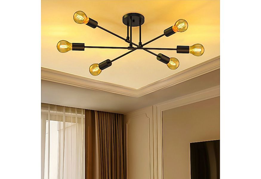 Lujasi LED Deckenleuchte Vintage Deckenlampe Schwarz, 6 Flammig Wohnzimmerl günstig online kaufen