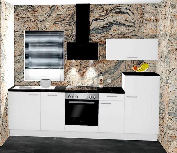 Einbauküche MANKAECO 56 Weiß Hochglanz - Schränke montiert/ Küchenzeile 270 günstig online kaufen