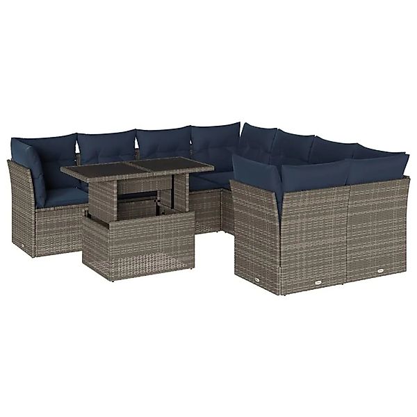 vidaXL 9-Tlg Gartensofa-Set mit Kissen Grau Polyrattan 3266431 günstig online kaufen