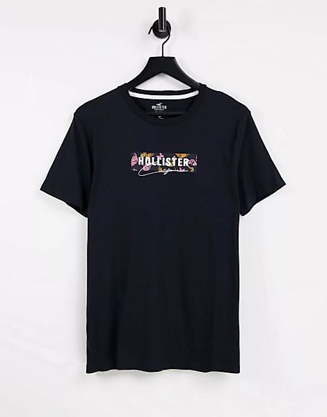Hollister – Tech-T-Shirt in Schwarz mit Schmetterlingslogo vorne und hinten günstig online kaufen