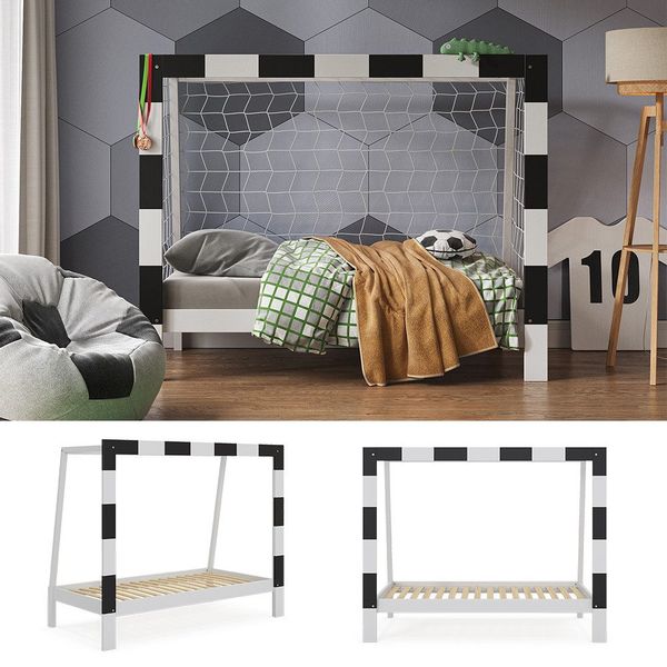 VitaliSpa® Kinderbett Fußballtor, Weiß/Schwarz, 80x160 cm günstig online kaufen