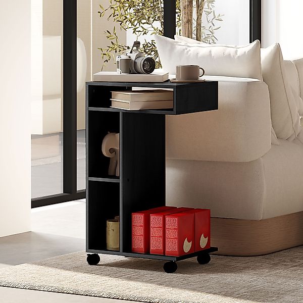HOMCOM Beistelltisch C-Form Nachttisch mit 4 Regalen, Rollen, Couchtisch, W günstig online kaufen