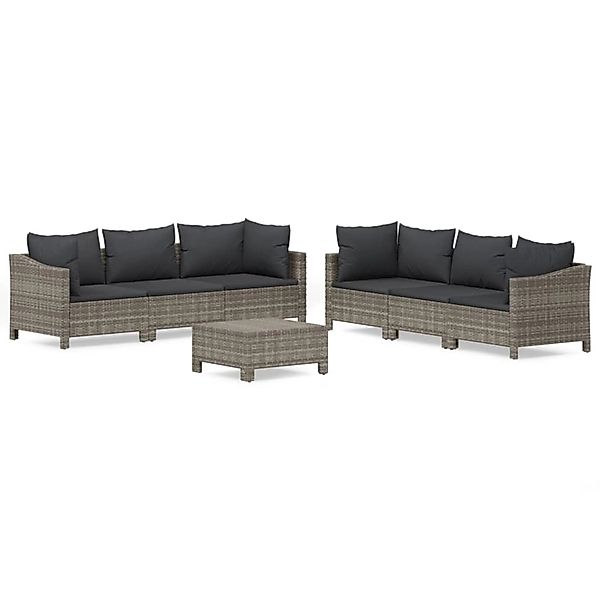 vidaXL 7-Tlg Garten-Lounge-Set mit Kissen Grau Poly Rattan 3187266 günstig online kaufen