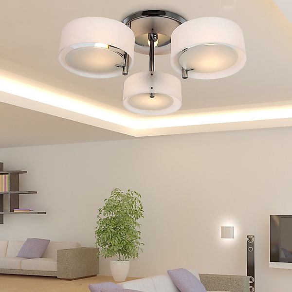 HOMCOM LED Deckenleuchte 3-flammig E27 40W Chrom Acryl Warmweiß Ø64xH20cm m günstig online kaufen