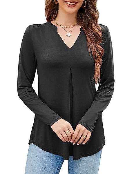 Beluring Langarmshirt Damen Langarmshirt V-Ausschnitt Plissee Top mit Swing günstig online kaufen