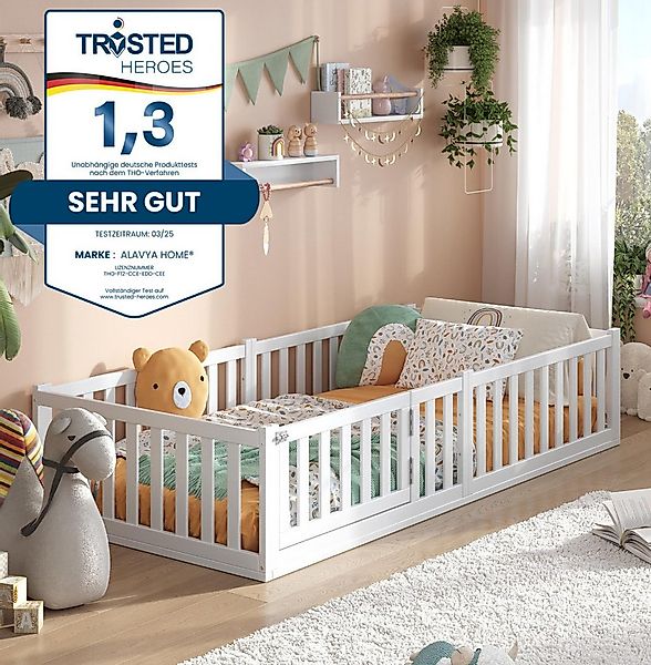 Alavya Home® Kinderbett Bodenbett "TITAN" mit Tür aus Buche FSC® 100% zerti günstig online kaufen