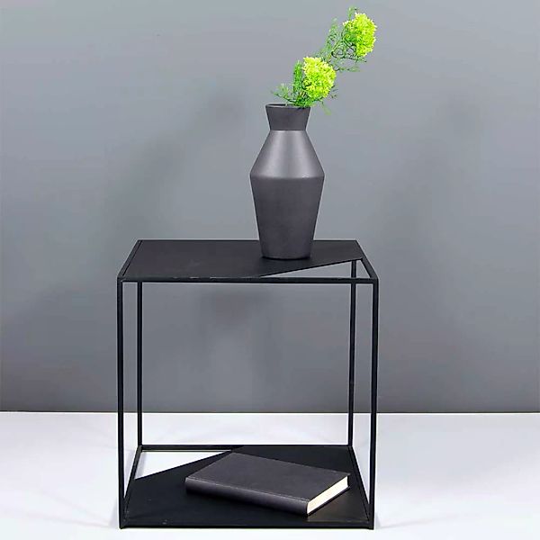 Kleiner Wohnzimmer Tisch mit quadratischer Tischplatte Stahl günstig online kaufen