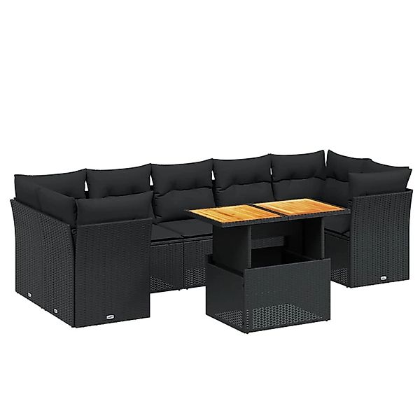 vidaXL 8-Tlg Garten-Sofagarnitur mit Kissen Schwarz Poly Rattan 3270698 günstig online kaufen