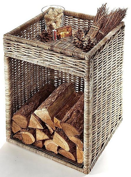 Kobolo Kaminholzkorb Kaminholzständer aus Rattan mit Ablagefläche günstig online kaufen