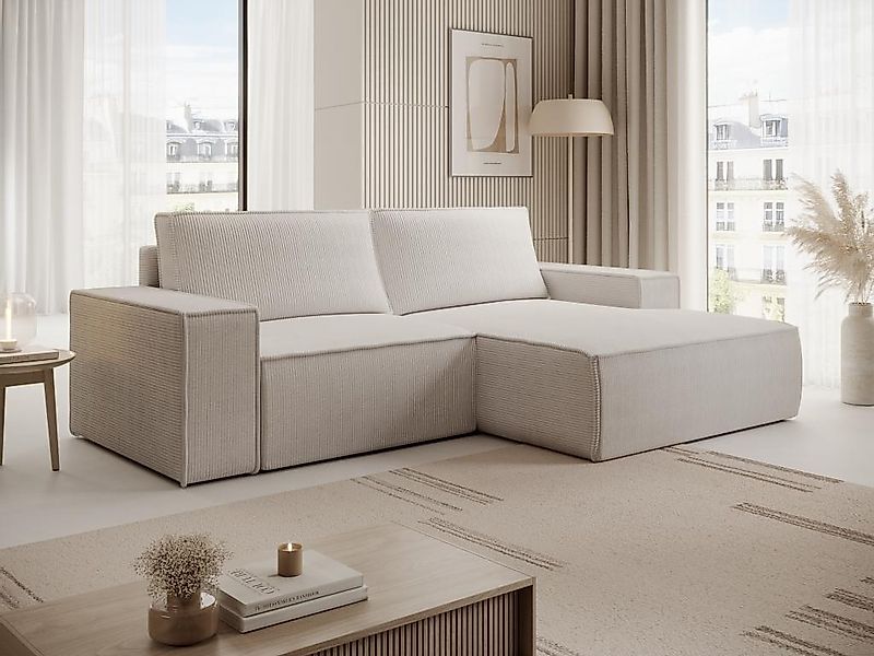 Kleines Ecksofa mit Schlaffunktion - Ecke rechts - Cord - Beige - AMELIA günstig online kaufen