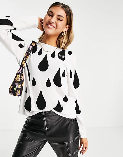 Love Moschino – Pullover in Weiß mit durchgehendem Regentropfenmuster günstig online kaufen