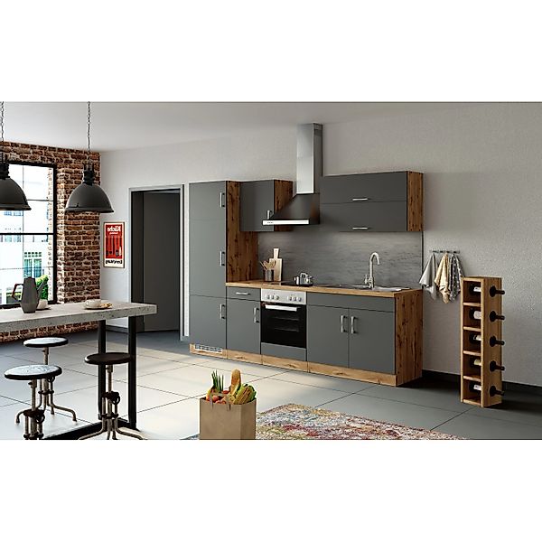 Held Möbel Küchenzeile Sorrento 270 cm Anthrazit-Wotaneiche ohne E-Geräte günstig online kaufen