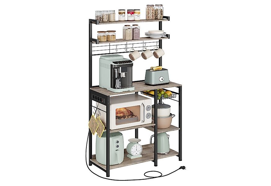 VASAGLE Küchenregal, Küchenregal mit Steckdosen, 8 S-Haken, mit Korb, Gewür günstig online kaufen