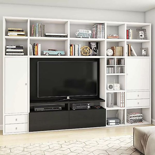 Design TV Regal in Weiß und Eiche Schwarz Braun modern günstig online kaufen