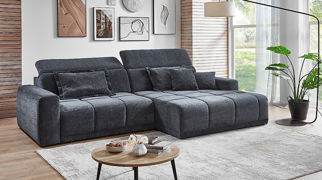 Massivart® Ecksofa Bouclé Anthrazit / 288 cm / elektrische Sitztiefenverste günstig online kaufen