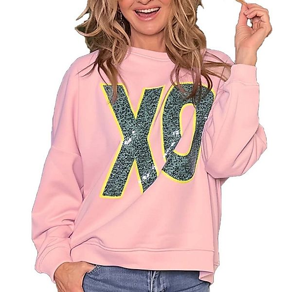 Miss Goodlife Sweatshirt MG 13906 Roundneck „XO Paillette“ – Rosa, mit Glit günstig online kaufen