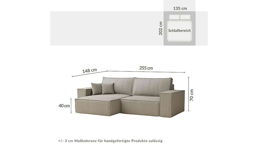Ecksofa  Zaya ¦ grau ¦ Maße (cm): B: 255 H: 70 Polstermöbel > Sofas > Eckso günstig online kaufen