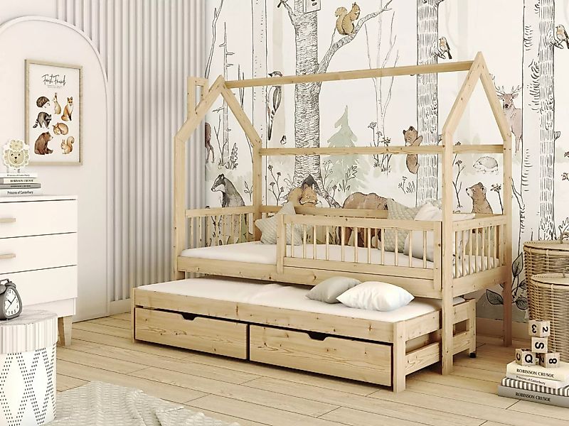 Fun Möbel Hausbett Kinderbett PERLE (200x90cm, inkl. Rausfallschutz), Inkl. günstig online kaufen