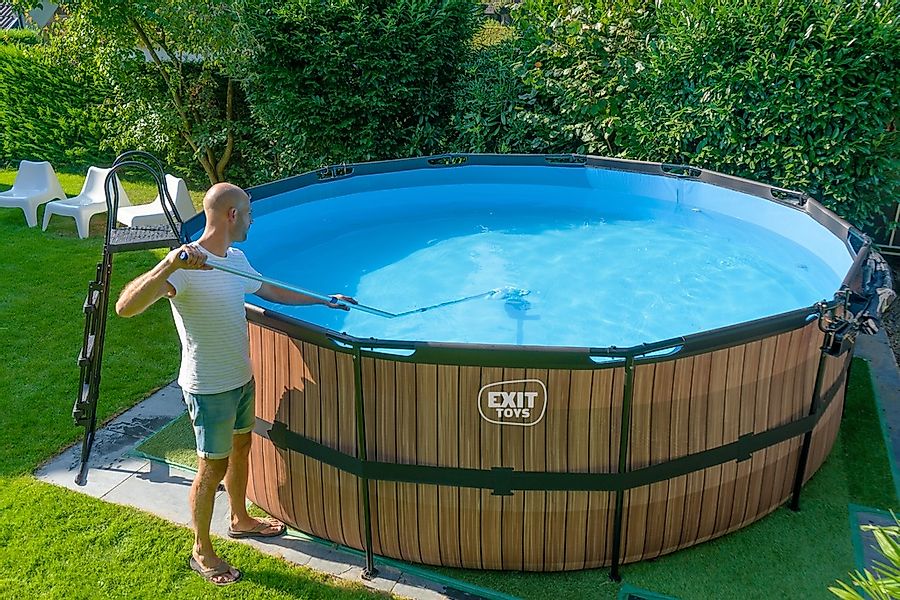 EXIT Wood Pool Braun ø 427 x 122 cm m. Sandfilterpumpe, Abdeckung u. Wärmep günstig online kaufen