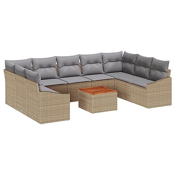 vidaXL Loungesofa 10-teiliges Garten-Sofa-Set mit Kissen Beige Poly-Rattan, günstig online kaufen