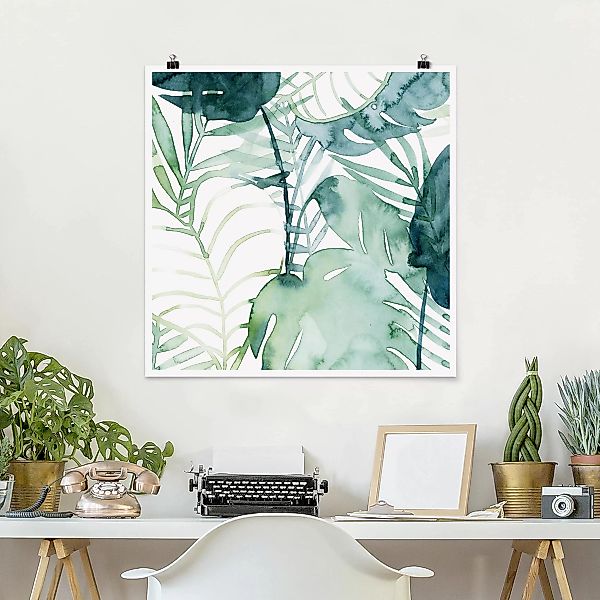 Poster - Quadrat Palmwedel in Wasserfarbe II günstig online kaufen