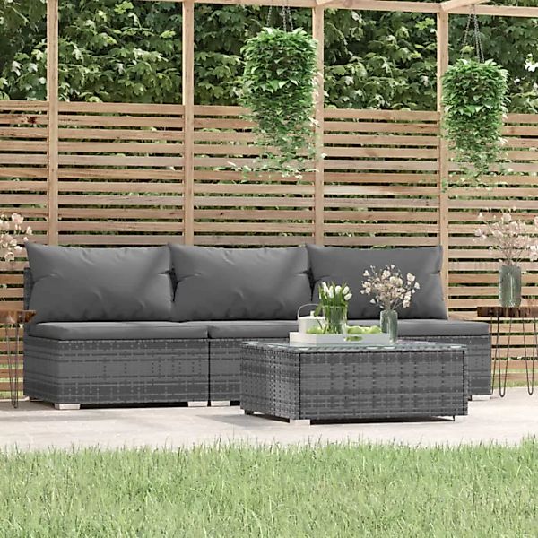 Vidaxl 4-tlg. Garten-lounge-set Mit Auflagen Grau Poly Rattan günstig online kaufen