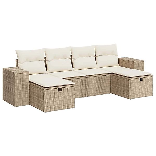 vidaXL 6-Tlg Garten-Sofagarnitur mit Kissen Beige Poly Rattan 3325724 günstig online kaufen