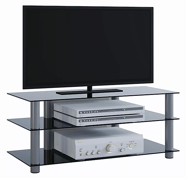 TV-Möbel VCM Zumbo - Silber/Schwarzglas günstig online kaufen