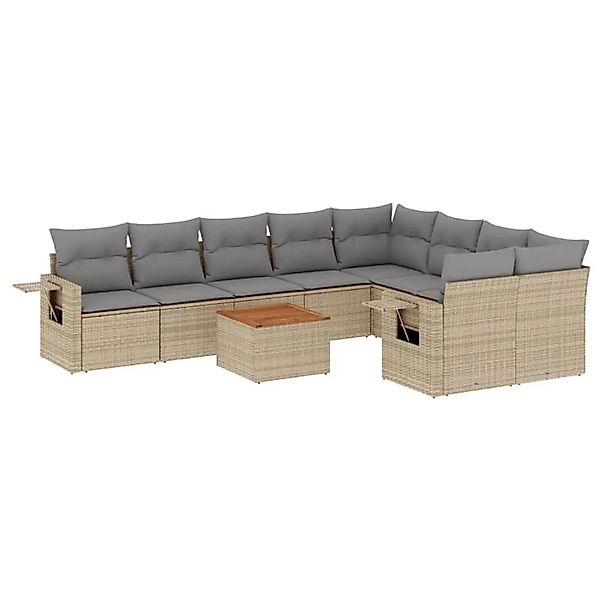 vidaXL 10-Tlg Garten-Sofagarnitur mit Kissen Beige Poly Rattan 3224722 günstig online kaufen