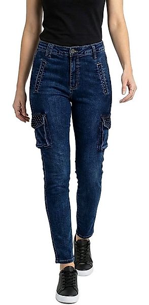 dy_mode Cargojeans Damen Cargo Jeans mit Nieten Röhrenjeans mit aufgesetzte günstig online kaufen
