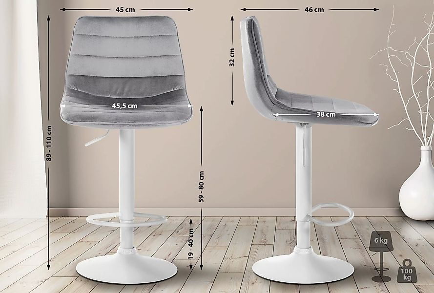 CLP Barhocker Lex Samt, Metallgestell, Höhenverstellbar günstig online kaufen