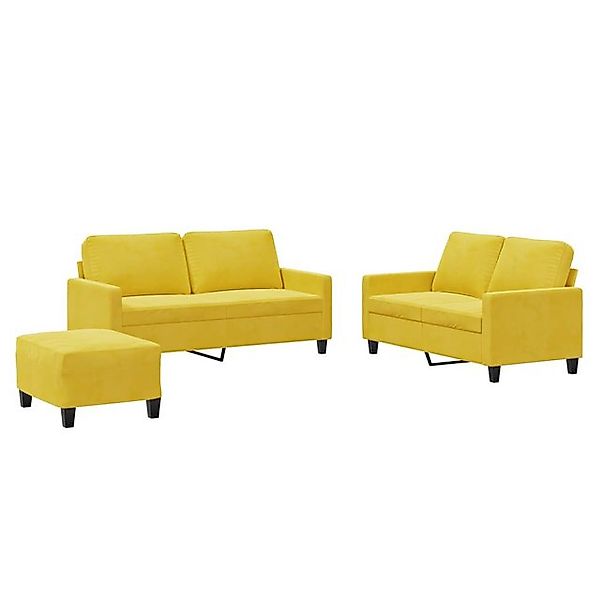 vidaXL Sofa, 3-tlg. Sofagarnitur mit Kissen Gelb Samt günstig online kaufen