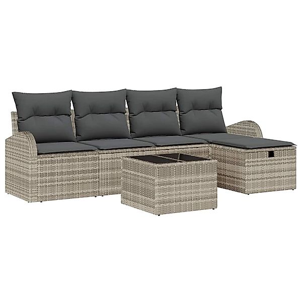 vidaXL Garten-Sofa-Set mit Kissen 6-Tlg Hellgrau Poly Rattan 3360403 günstig online kaufen