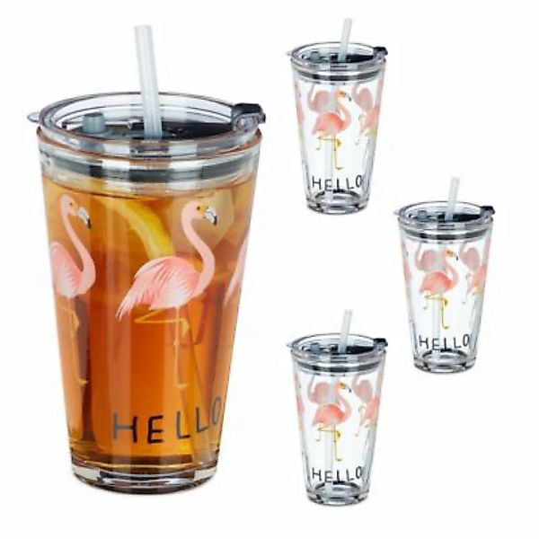 relaxdays 4er Set Glasbecher Flamingo transparent günstig online kaufen