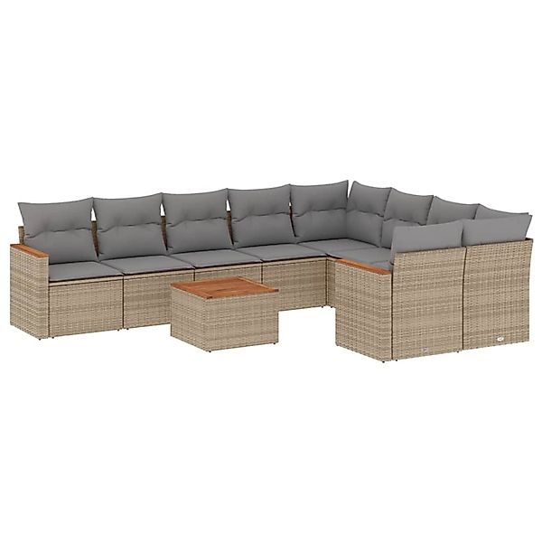 vidaXL 10-Tlg Garten-Sofagarnitur mit Kissen Beige Poly Rattan 3226311 günstig online kaufen