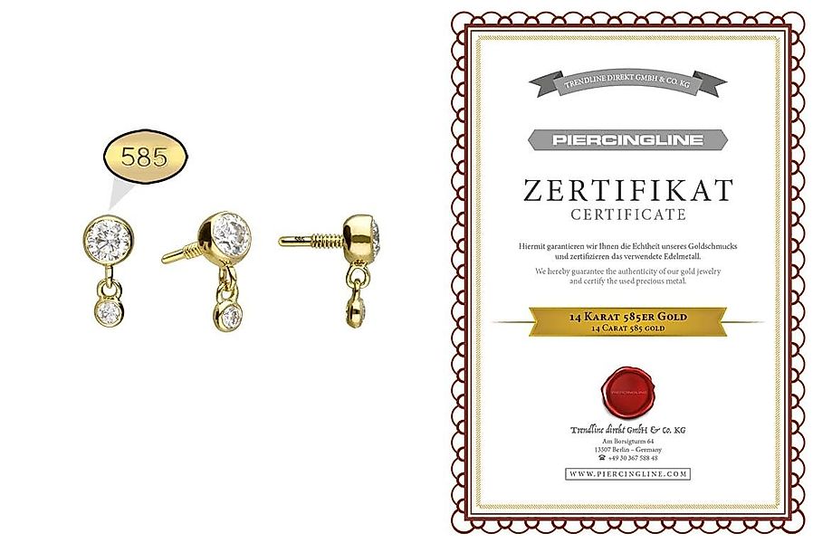 PIERCINGLINE Piercing-Set 14 Karat Gold Schraubaufsatz günstig online kaufen