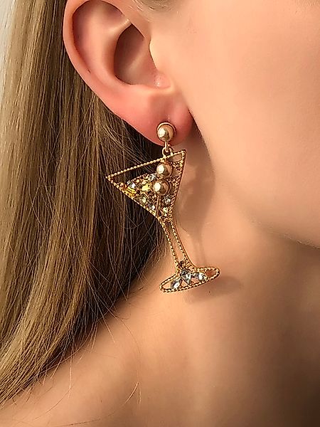 Goldene geometrische Kelch-Diamant-Ohrringe günstig online kaufen