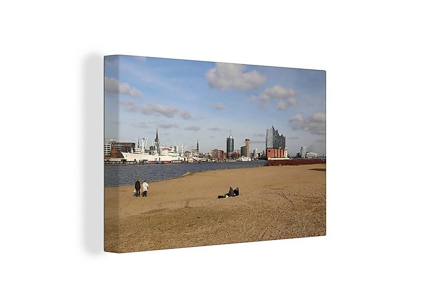 OneMillionCanvasses® Leinwandbild Ein Strand an der Elbe in Hamburg und ein günstig online kaufen